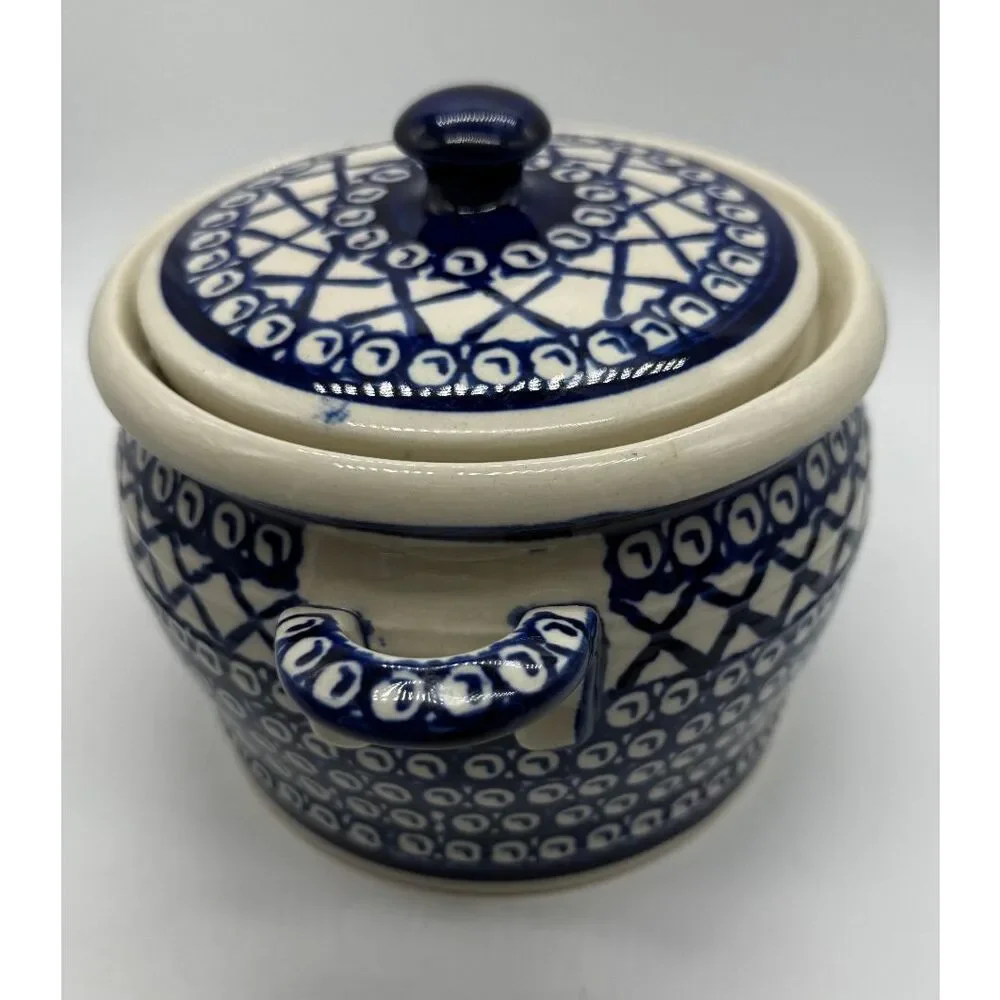 Polish Stoneware Boleslawiec 7” Canister Cookie Jar‎ With Lid T4 Handmade Poland